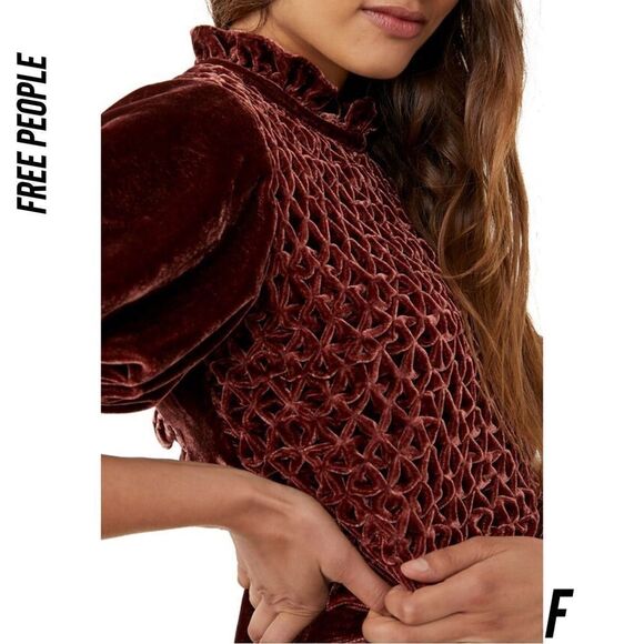 FREE PEOPLE GUM DROP VELVET MINI DRESS IN CHOCOLATE NWT - Picture 7 of 10